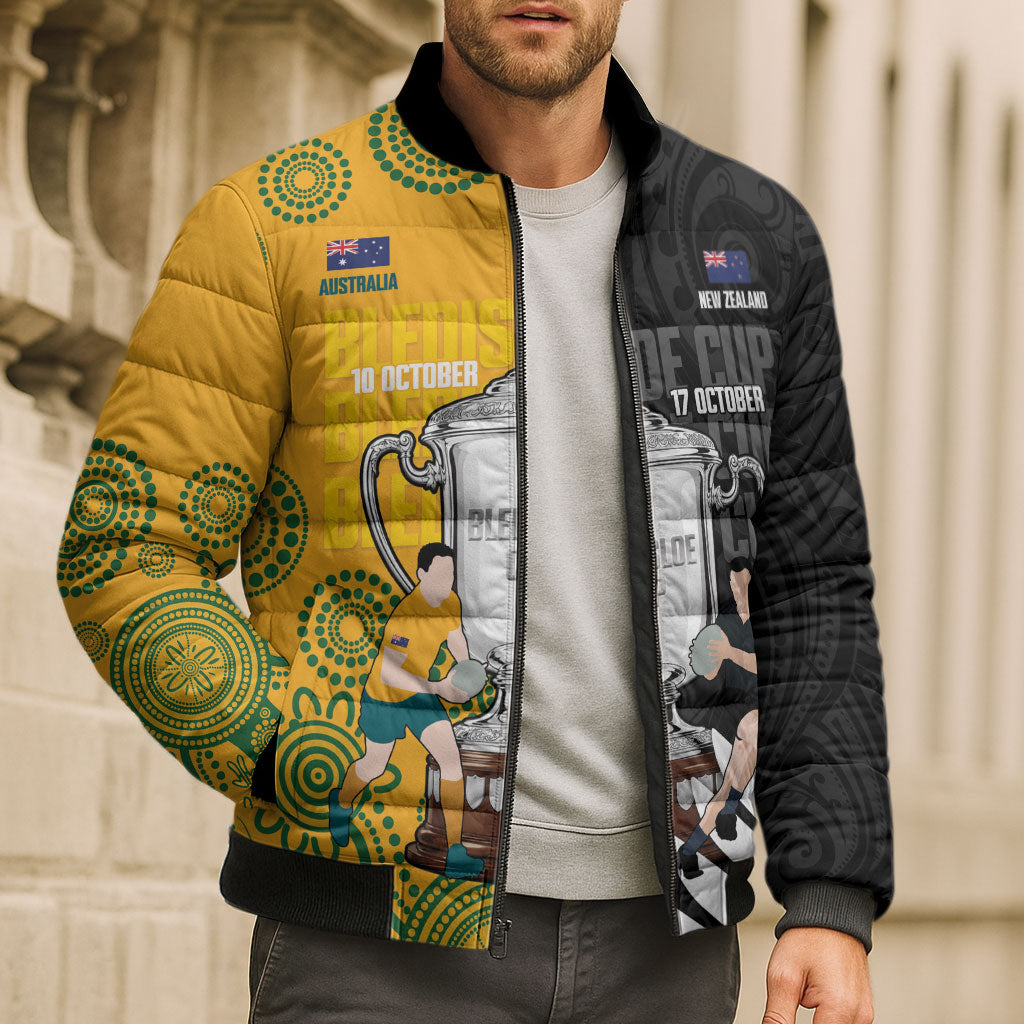 New Zealand Australia Rugby Bledisloe 2026 Custom Bomber Puffer Jacket Champion Trophy Maori Aboriginal Art