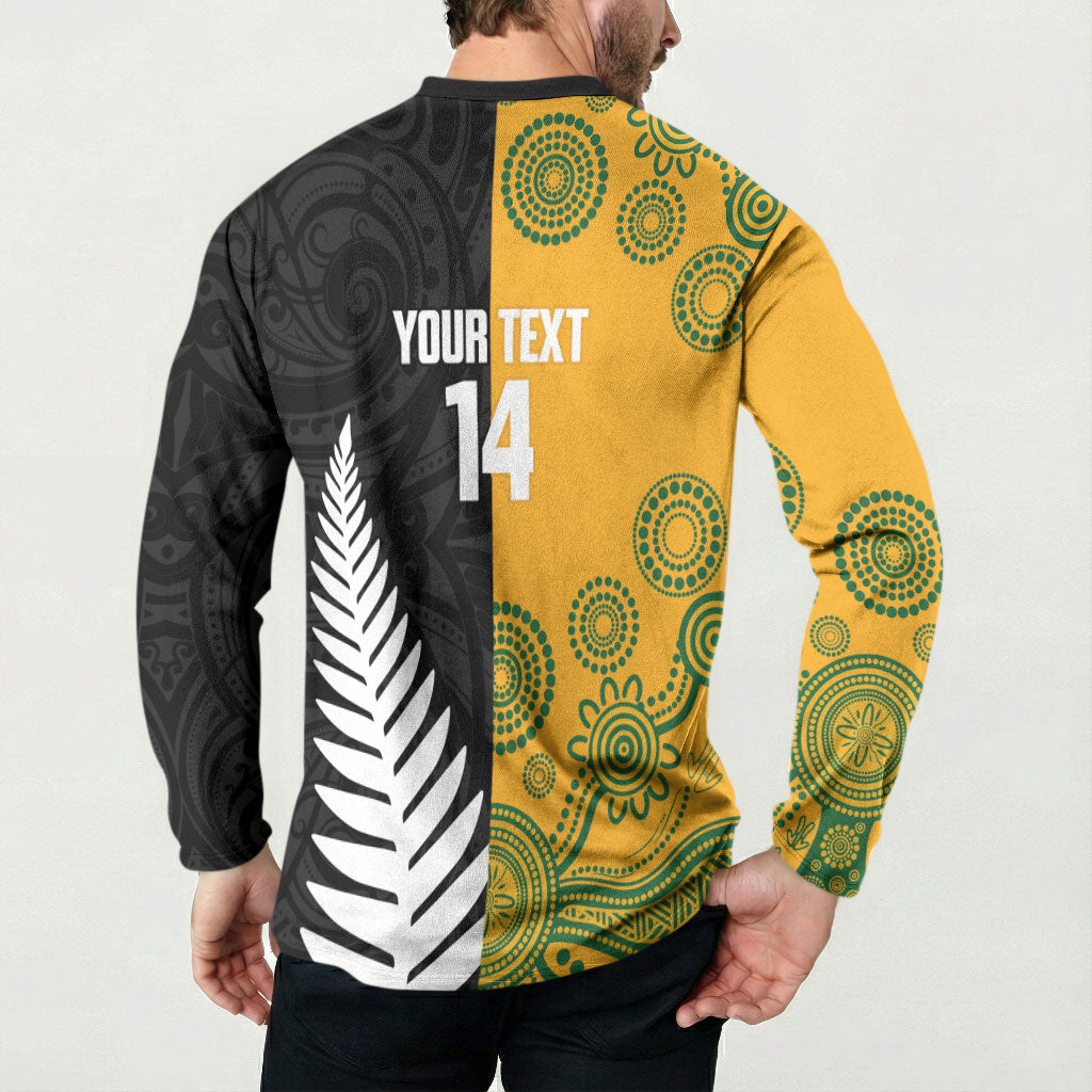 New Zealand Australia Rugby Bledisloe 2026 Custom Button Sweatshirt Champion Trophy Maori Aboriginal Art