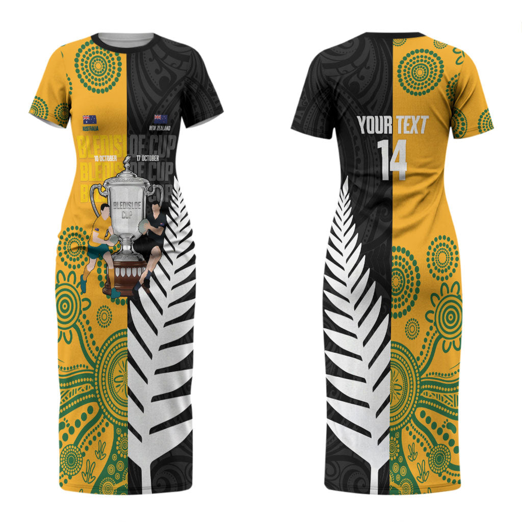 New Zealand Australia Rugby Bledisloe 2026 Custom Couples Matching Short Sleeve Bodycon Dress and Hawaiian Shirt Champion Trophy Maori Aboriginal Art