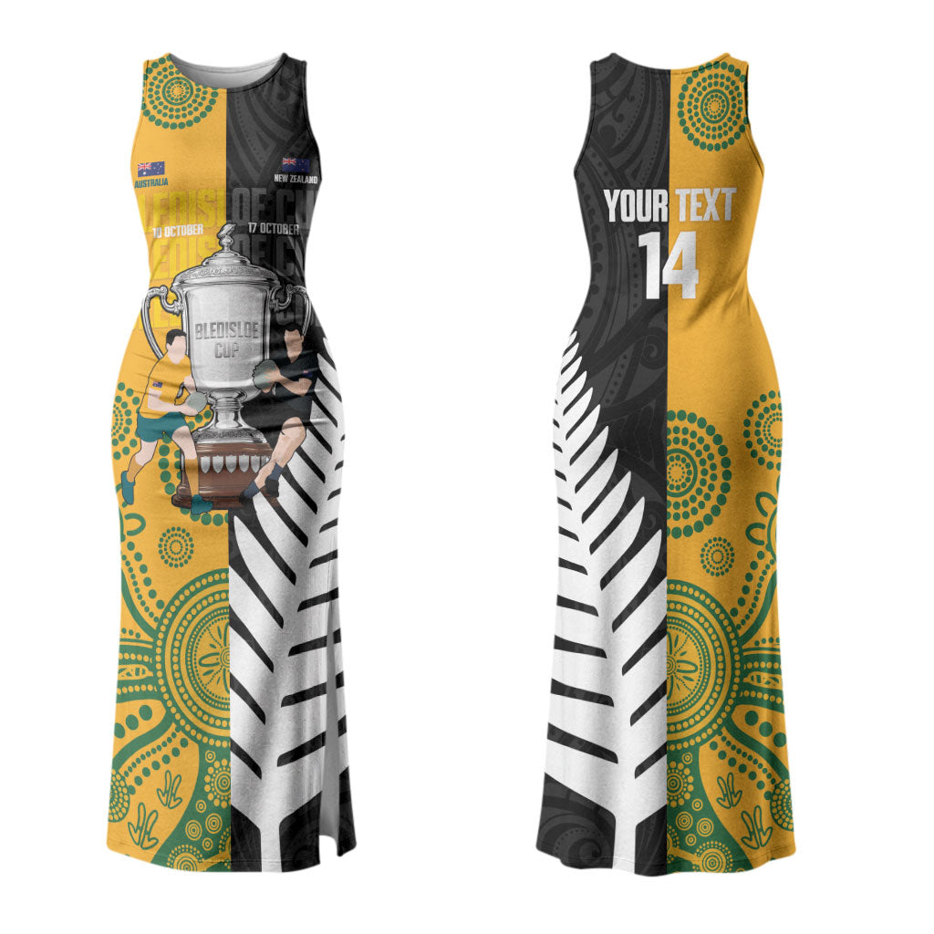 New Zealand Australia Rugby Bledisloe 2026 Custom Couples Matching Tank Maxi Dress and Long Sleeve Button Shirt Champion Trophy Maori Aboriginal Art