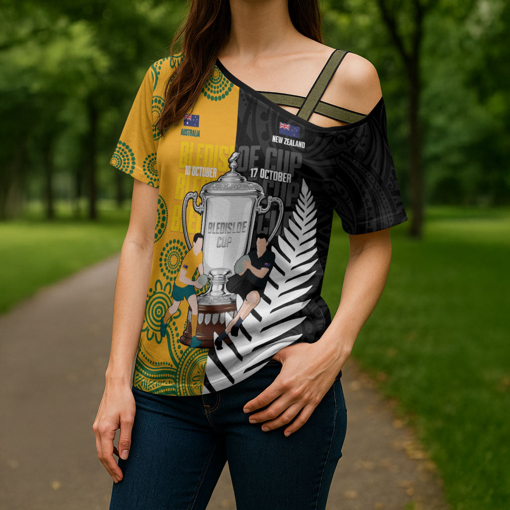 New Zealand Australia Rugby Bledisloe 2026 Custom Cross Shoulder Shirt Champion Trophy Maori Aboriginal Art