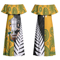 New Zealand Australia Rugby Bledisloe 2026 Custom Family Matching Off Shoulder Maxi Dress and Hawaiian Shirt Champion Trophy Maori Aboriginal Art