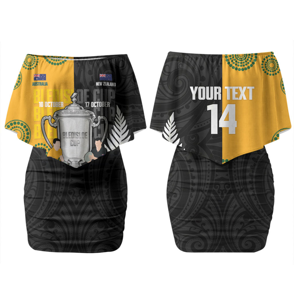 New Zealand Australia Rugby Bledisloe 2026 Custom Family Matching Off Shoulder Short Dress and Hawaiian Shirt Champion Trophy Maori Aboriginal Art