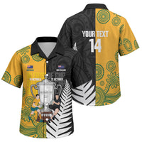 New Zealand Australia Rugby Bledisloe 2026 Custom Family Matching Off Shoulder Short Dress and Hawaiian Shirt Champion Trophy Maori Aboriginal Art