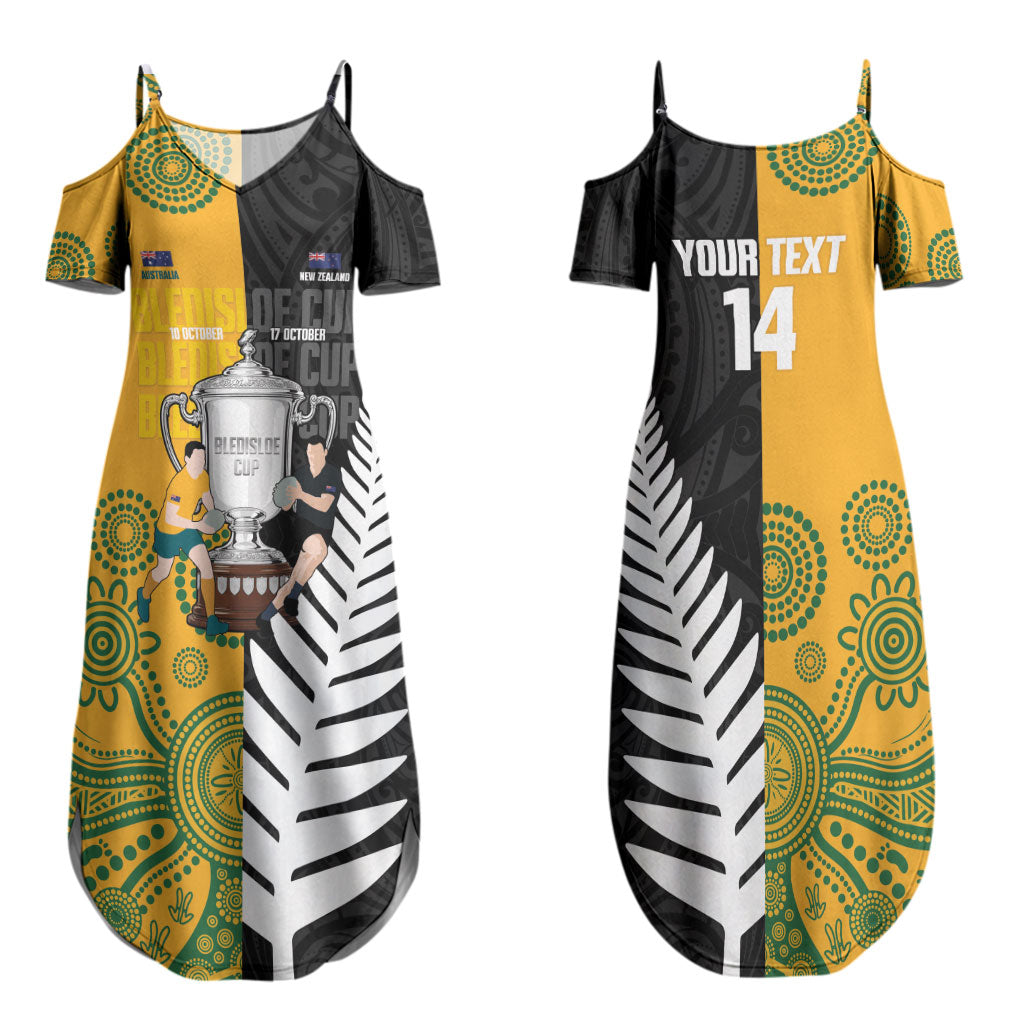 New Zealand Australia Rugby Bledisloe 2026 Custom Family Matching Summer Maxi Dress and Hawaiian Shirt Champion Trophy Maori Aboriginal Art