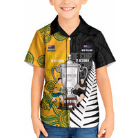 New Zealand Australia Rugby Bledisloe 2026 Custom Kid Hawaiian Shirt Champion Trophy Maori Aboriginal Art