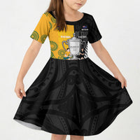 New Zealand Australia Rugby Bledisloe 2026 Custom Kid Short Sleeve Dress Champion Trophy Maori Aboriginal Art
