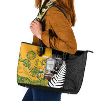 New Zealand Australia Rugby Bledisloe 2026 Leather Tote Bag Champion Trophy Maori Aboriginal Art
