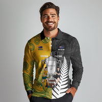 New Zealand Australia Rugby Bledisloe 2026 Custom Long Sleeve Polo Shirt Champion Trophy Maori Aboriginal Art