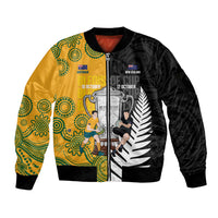 New Zealand Australia Rugby Bledisloe 2026 Custom Sleeve Zip Bomber Jacket Champion Trophy Maori Aboriginal Art