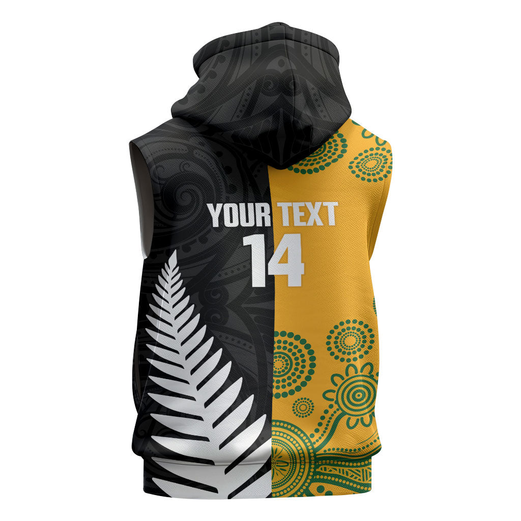 New Zealand Australia Rugby Bledisloe 2026 Custom Sleeveless Hoodie Champion Trophy Maori Aboriginal Art