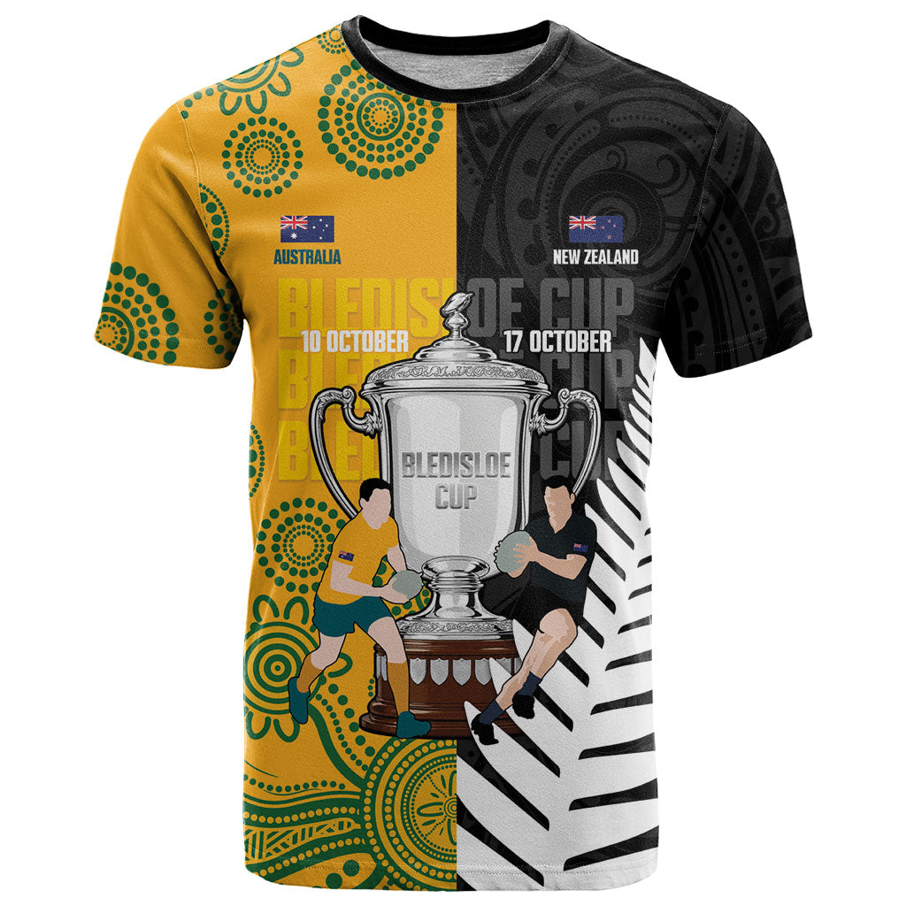 New Zealand Australia Rugby Bledisloe 2026 Custom T Shirt Champion Trophy Maori Aboriginal Art