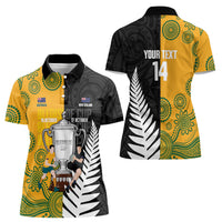 New Zealand Australia Rugby Bledisloe 2026 Custom Women Polo Shirt Champion Trophy Maori Aboriginal Art