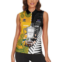 New Zealand Australia Rugby Bledisloe 2026 Custom Women Sleeveless Polo Shirt Champion Trophy Maori Aboriginal Art