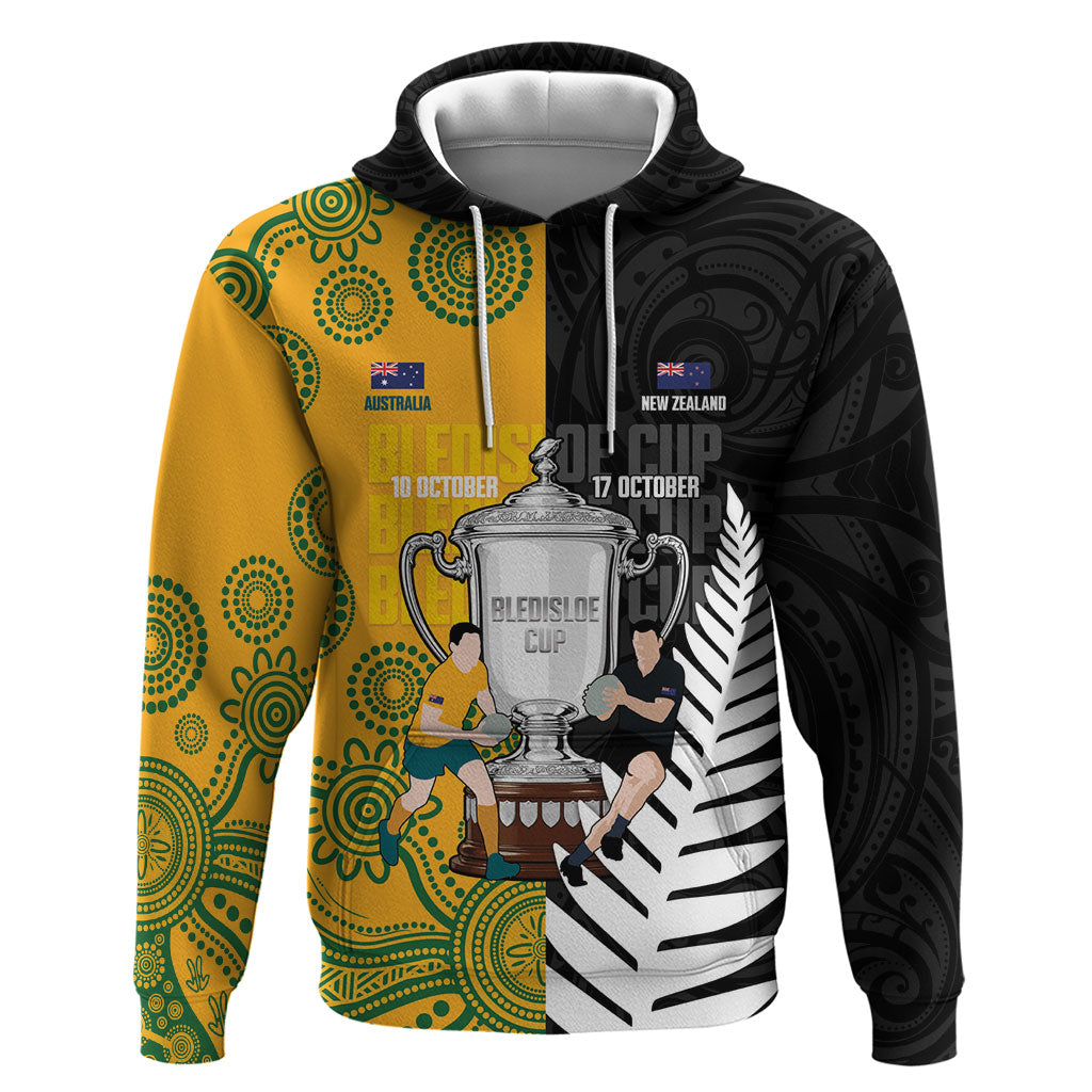 New Zealand Australia Rugby Bledisloe 2026 Custom Zip Hoodie Champion Trophy Maori Aboriginal Art