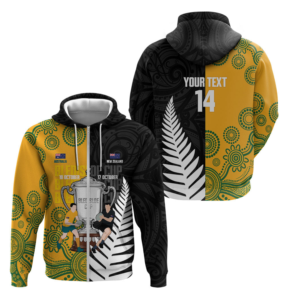 New Zealand Australia Rugby Bledisloe 2026 Custom Zip Hoodie Champion Trophy Maori Aboriginal Art