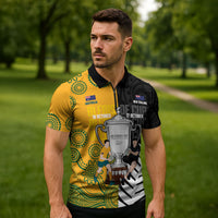 New Zealand Australia Rugby Bledisloe 2026 Custom Zipper Polo Shirt Champion Trophy Maori Aboriginal Art