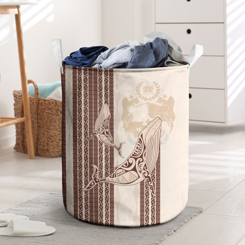 Swimming With Humpback Whales Season Tonga Laundry Basket Tongan Tofuaa Ngatu Pattern Brown