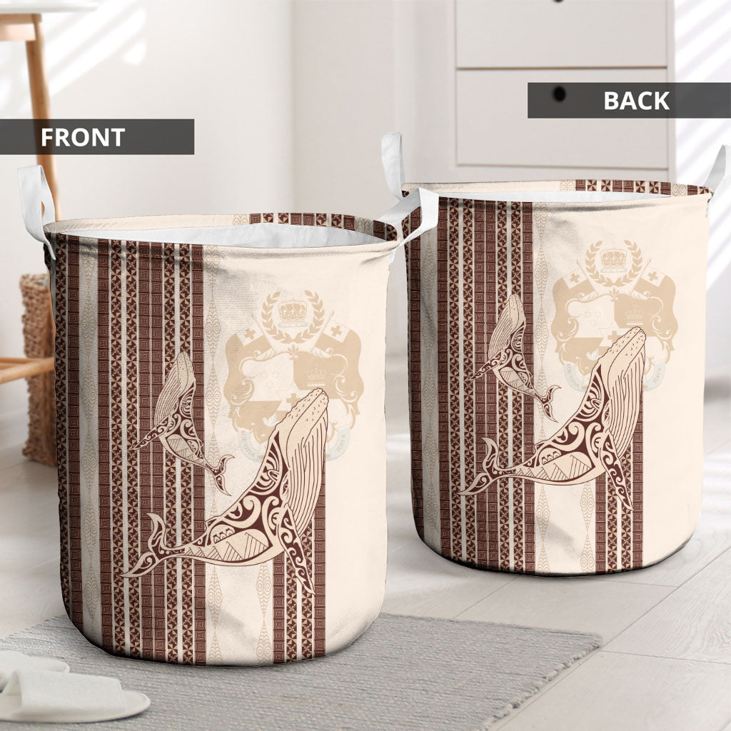 Swimming With Humpback Whales Season Tonga Laundry Basket Tongan Tofuaa Ngatu Pattern Brown