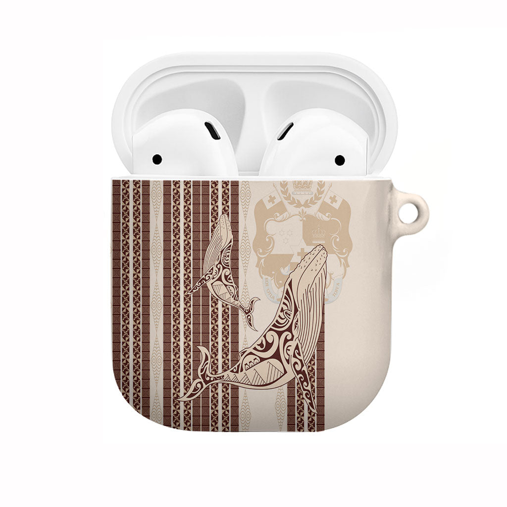 Swimming With Humpback Whales Season Tonga AirPods Case Tongan Tofuaa Ngatu Pattern Brown