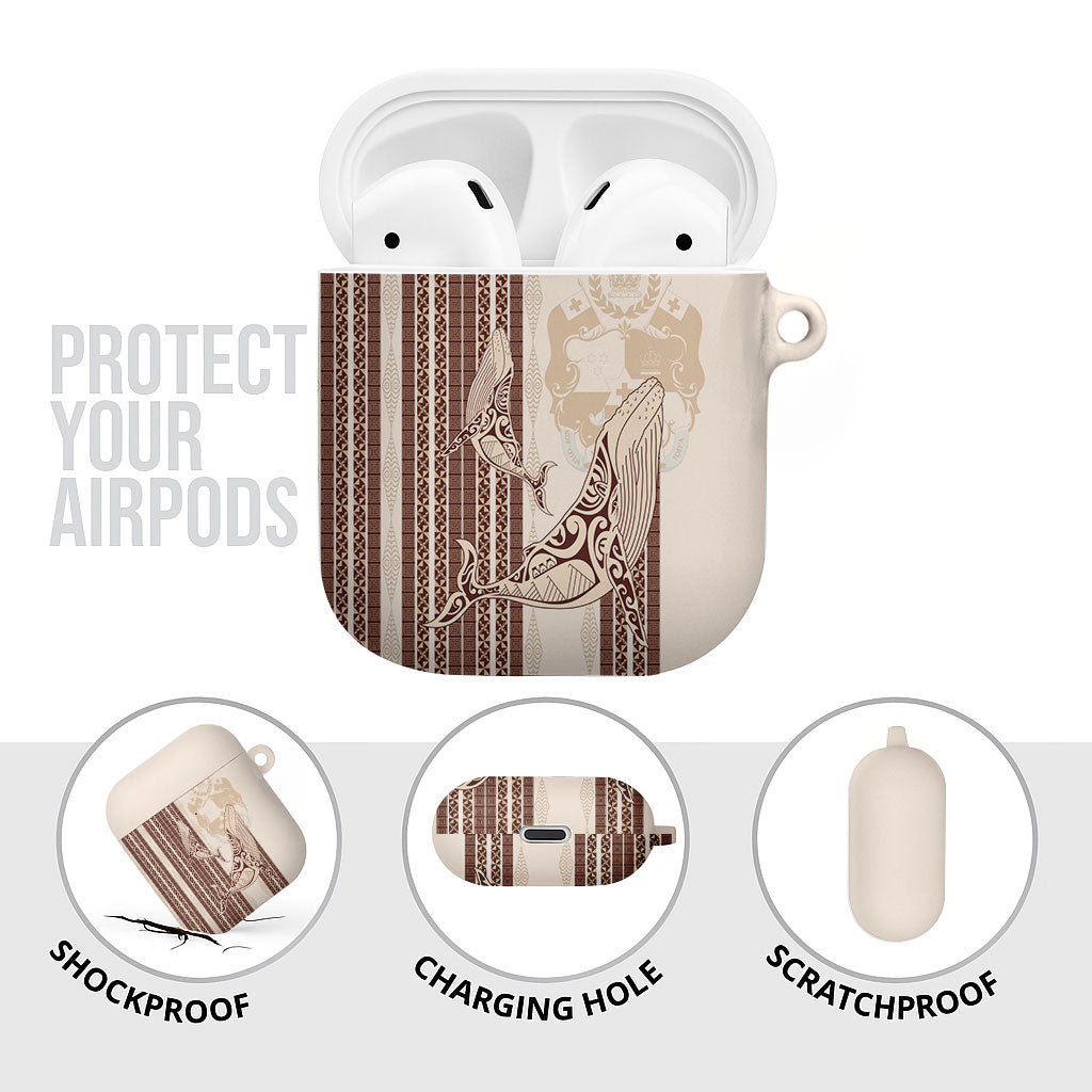 Swimming With Humpback Whales Season Tonga AirPods Case Tongan Tofuaa Ngatu Pattern Brown