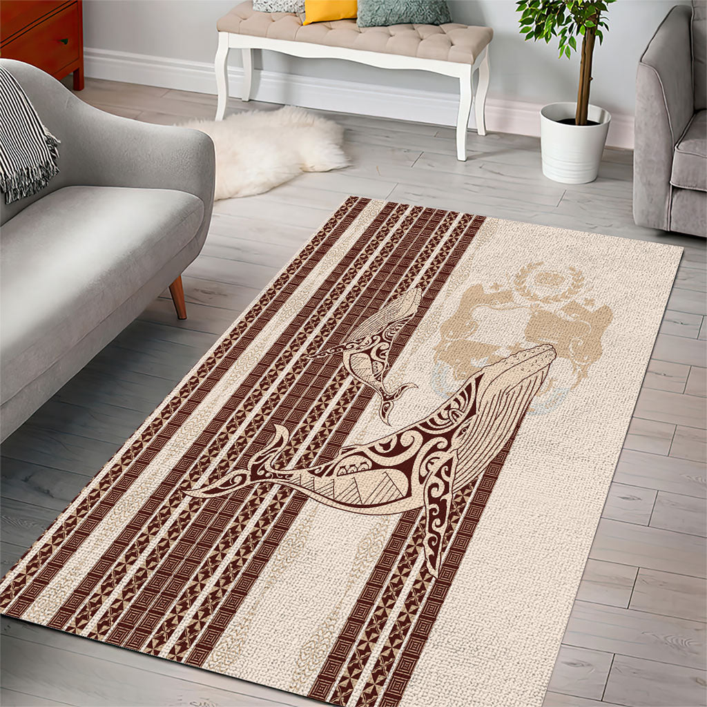 Swimming With Humpback Whales Season Tonga Area Rug Tongan Tofuaa Ngatu Pattern Brown
