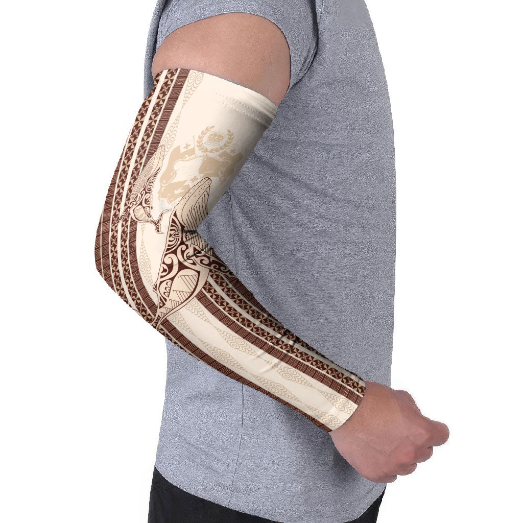Swimming With Humpback Whales Season Tonga Arm Sleeves Tongan Tofuaa Ngatu Pattern Brown