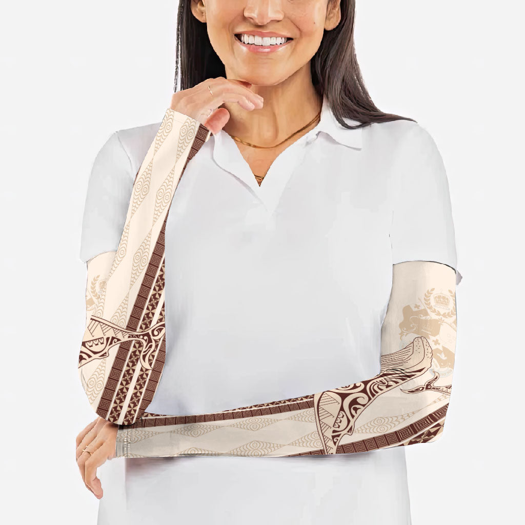 Swimming With Humpback Whales Season Tonga Arm Sleeves Tongan Tofuaa Ngatu Pattern Brown