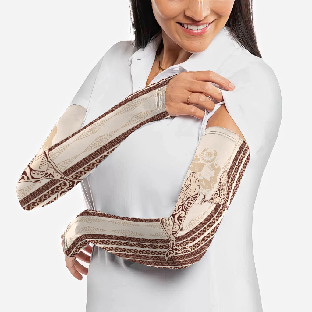 Swimming With Humpback Whales Season Tonga Arm Sleeves Tongan Tofuaa Ngatu Pattern Brown