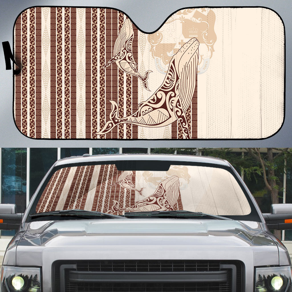 Swimming With Humpback Whales Season Tonga Auto Sun Shade Tongan Tofuaa Ngatu Pattern Brown