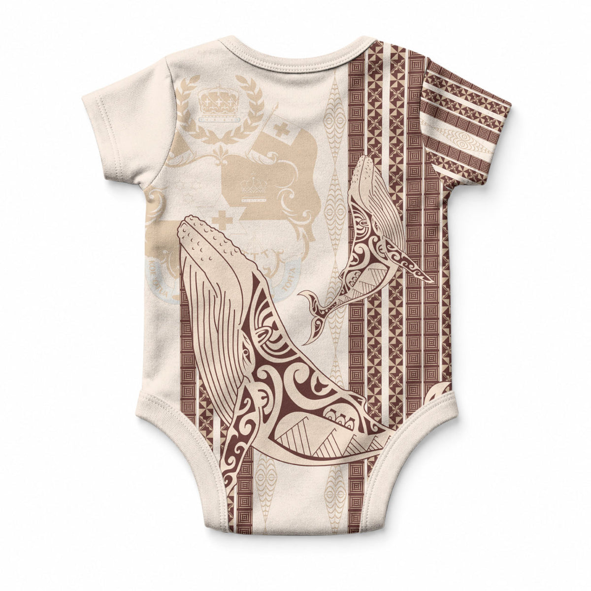 Swimming With Humpback Whales Season Tonga Baby Onesie Tongan Tofuaa Ngatu Pattern Brown