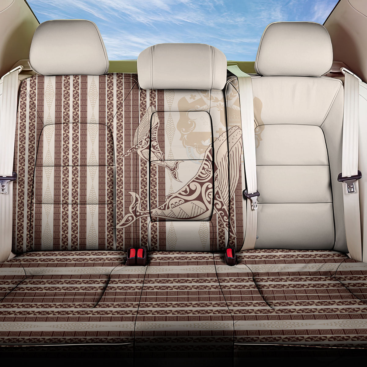 Swimming With Humpback Whales Season Tonga Back Car Seat Cover Tongan Tofuaa Ngatu Pattern Brown