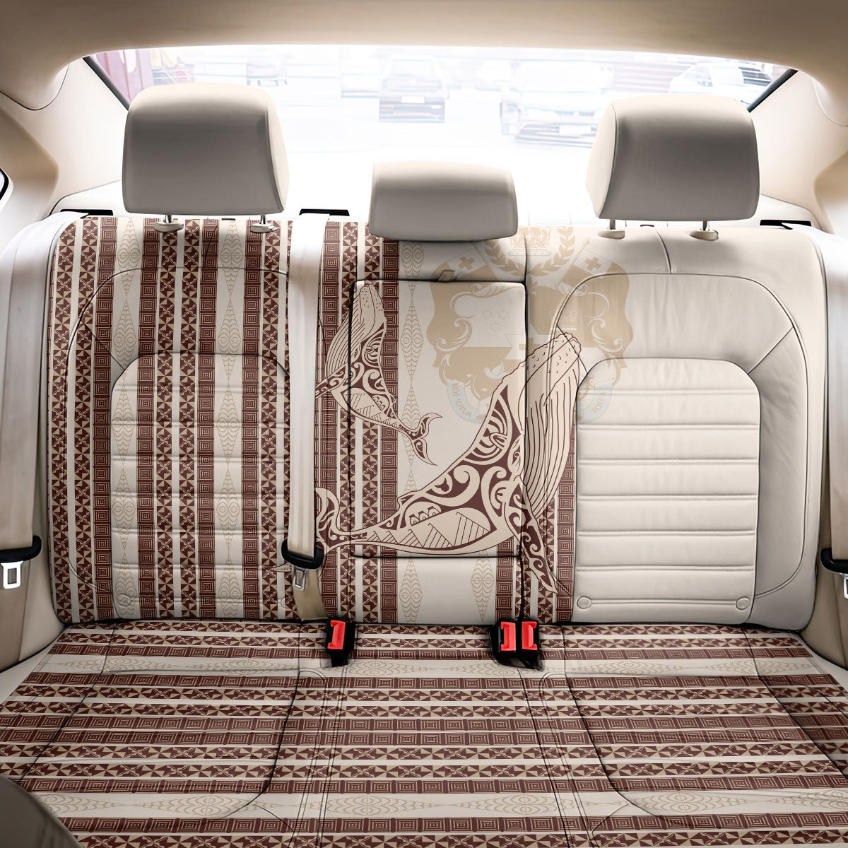 Swimming With Humpback Whales Season Tonga Back Car Seat Cover Tongan Tofuaa Ngatu Pattern Brown