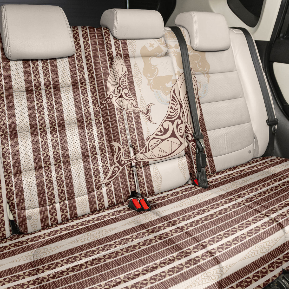 Swimming With Humpback Whales Season Tonga Back Car Seat Cover Tongan Tofuaa Ngatu Pattern Brown
