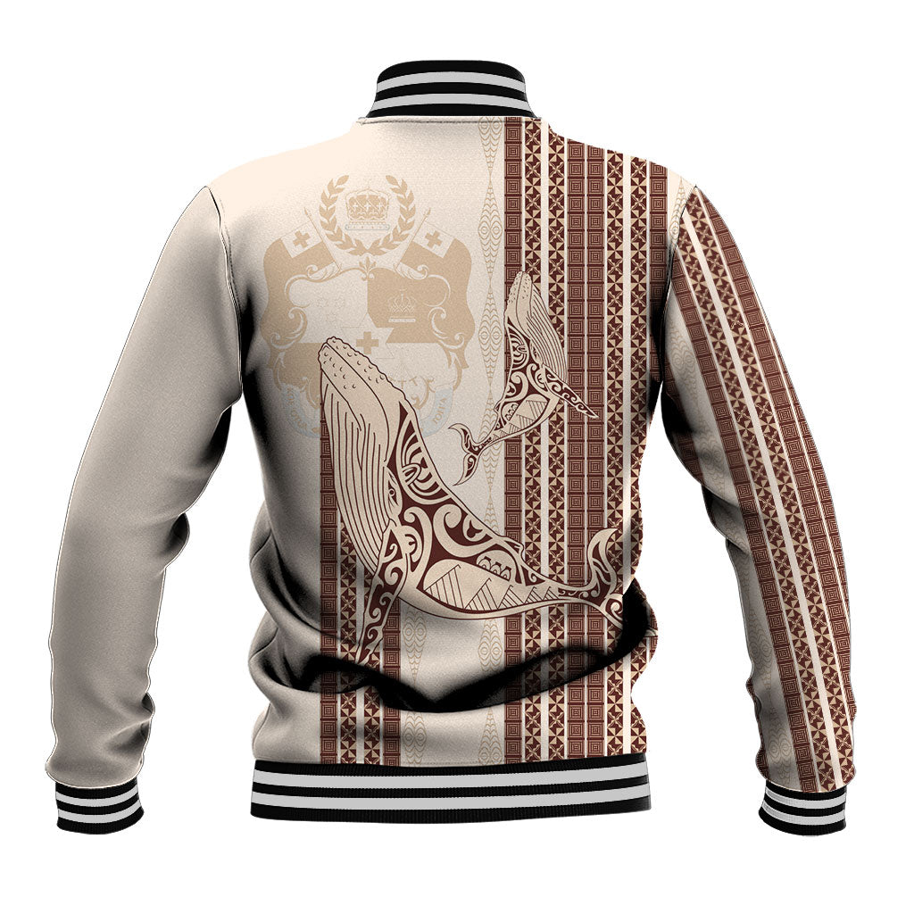 Swimming With Humpback Whales Season Tonga Baseball Jacket Tongan Tofuaa Ngatu Pattern Brown