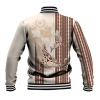 Swimming With Humpback Whales Season Tonga Baseball Jacket Tongan Tofuaa Ngatu Pattern Brown