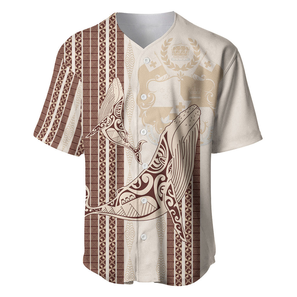 Swimming With Humpback Whales Season Tonga Baseball Jersey Tongan Tofuaa Ngatu Pattern Brown