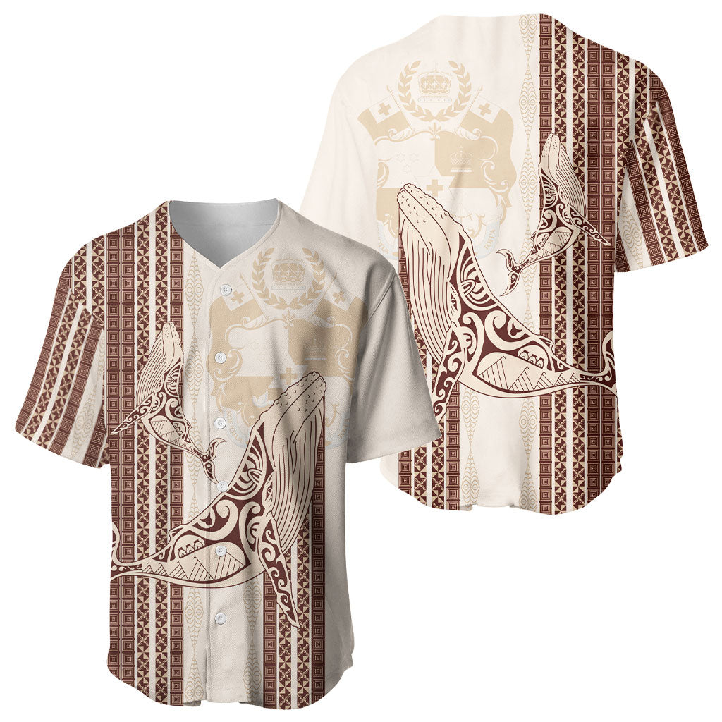 Swimming With Humpback Whales Season Tonga Baseball Jersey Tongan Tofuaa Ngatu Pattern Brown