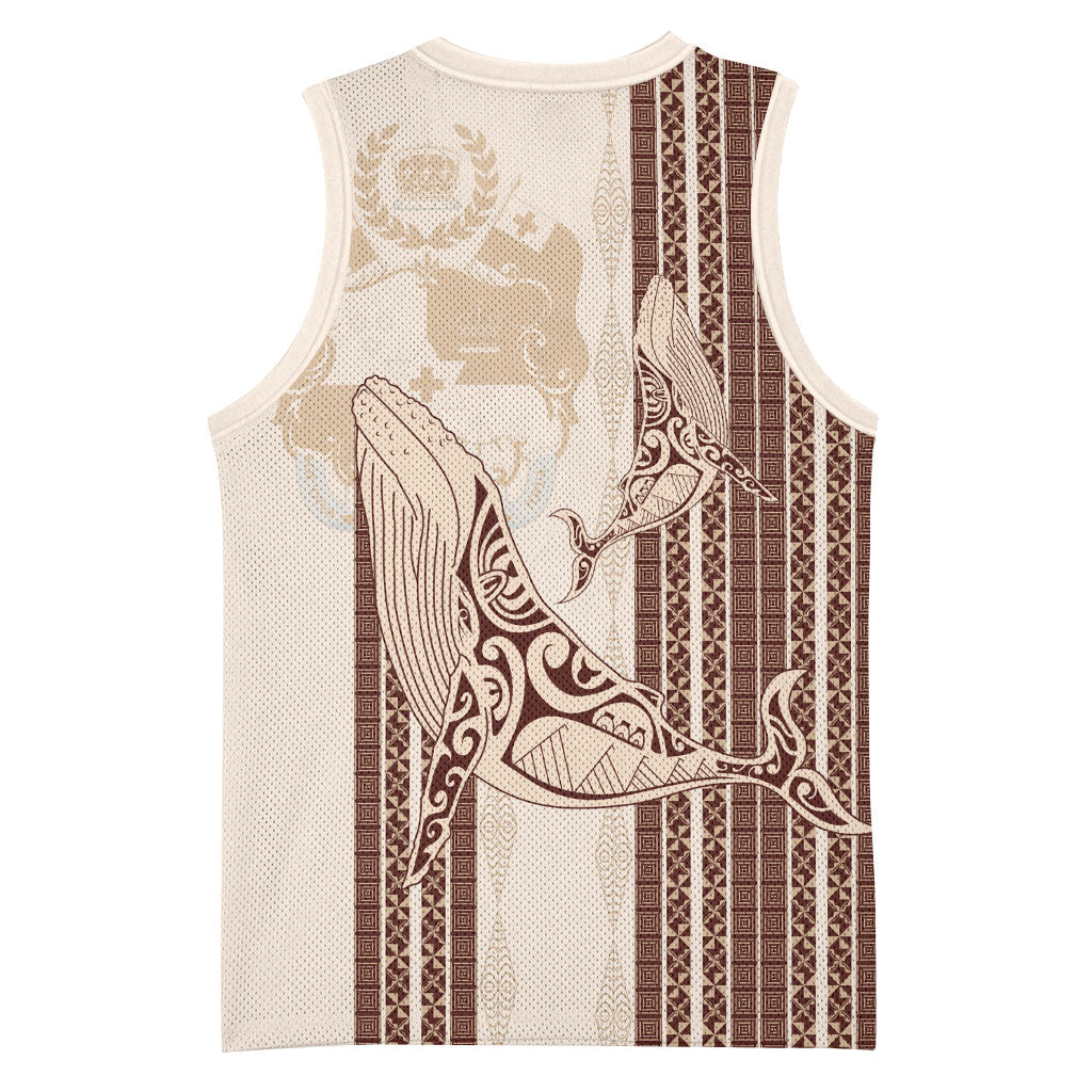 Swimming With Humpback Whales Season Tonga Basketball Jersey Tongan Tofuaa Ngatu Pattern Brown