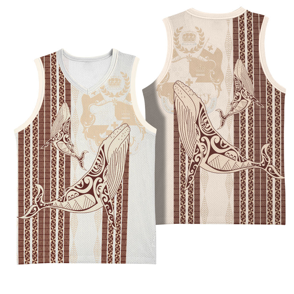 Swimming With Humpback Whales Season Tonga Basketball Jersey Tongan Tofuaa Ngatu Pattern Brown
