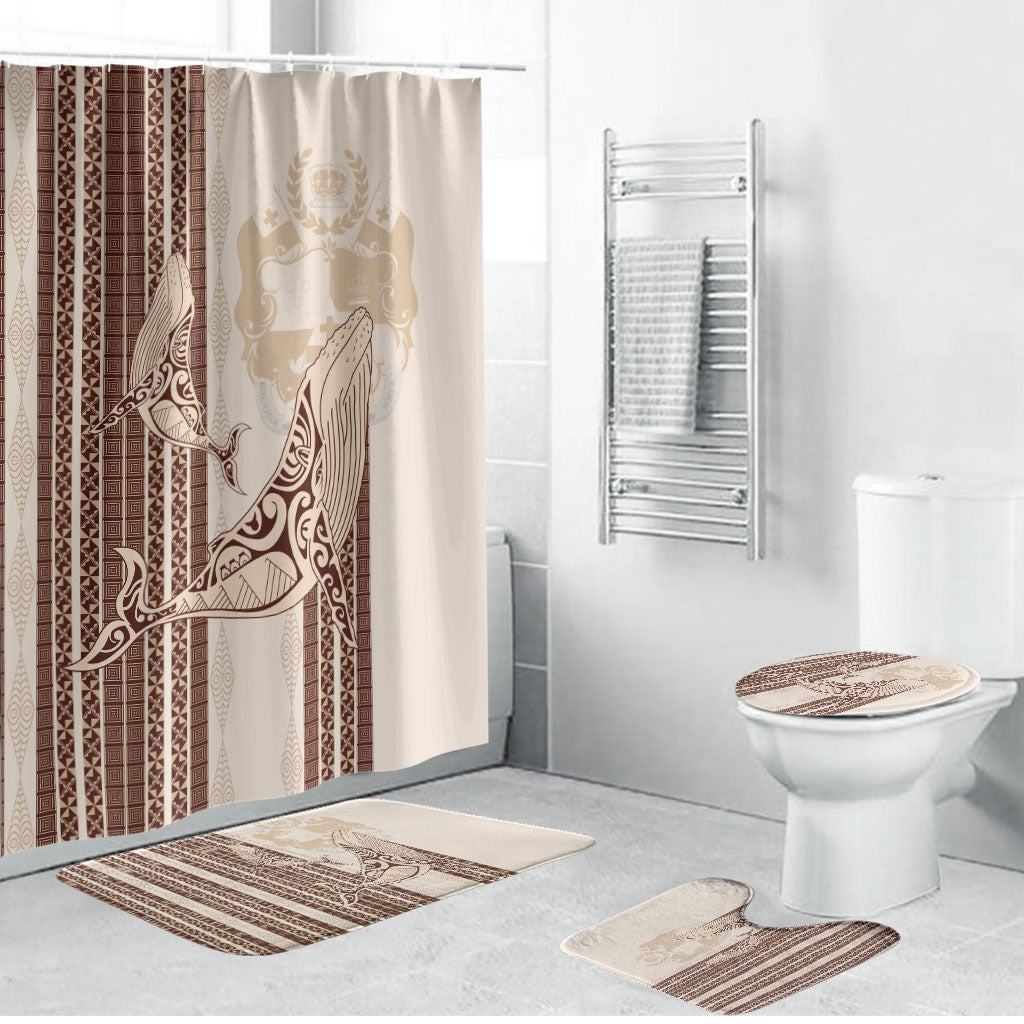 Swimming With Humpback Whales Season Tonga Bathroom Set Tongan Tofuaa Ngatu Pattern Brown