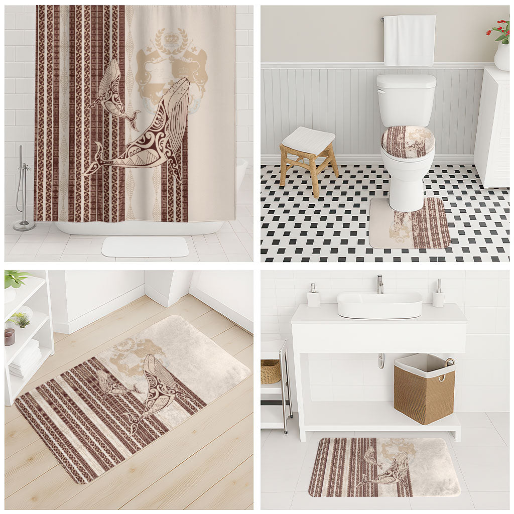 Swimming With Humpback Whales Season Tonga Bathroom Set Tongan Tofuaa Ngatu Pattern Brown