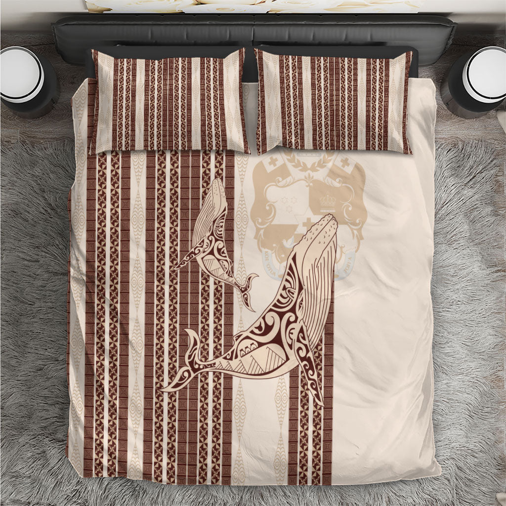 Swimming With Humpback Whales Season Tonga Bedding Set Tongan Tofuaa Ngatu Pattern Brown