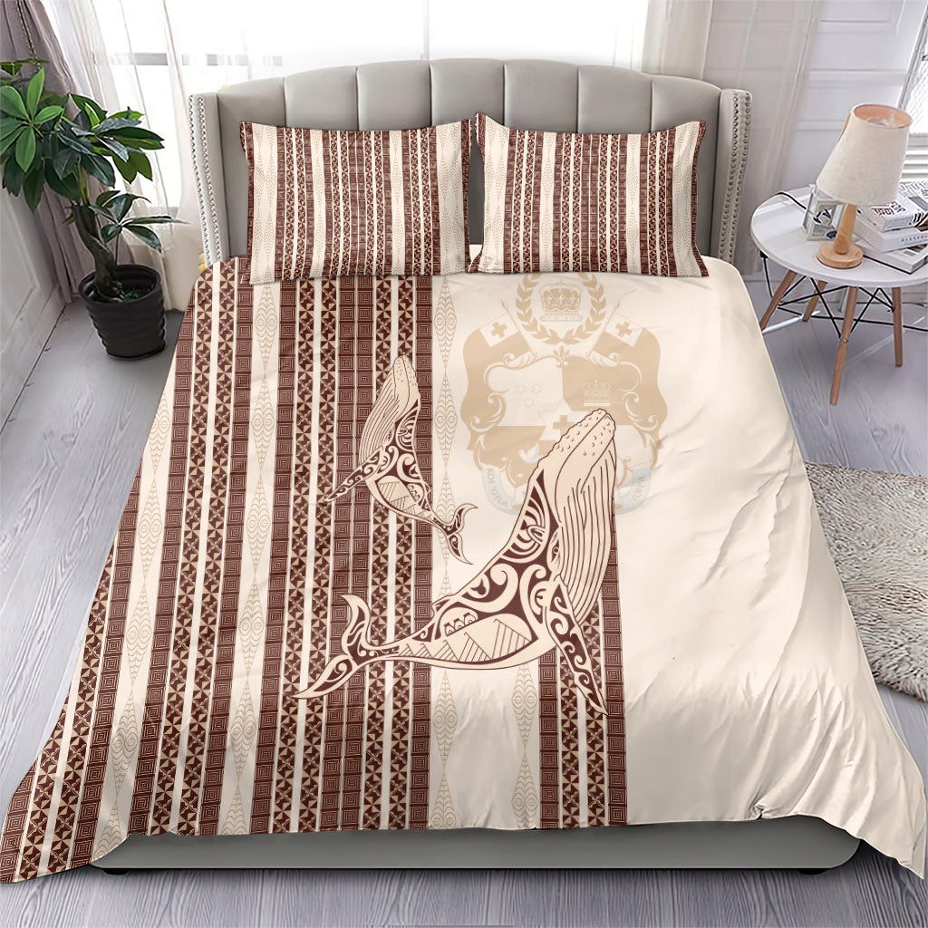 Swimming With Humpback Whales Season Tonga Bedding Set Tongan Tofuaa Ngatu Pattern Brown
