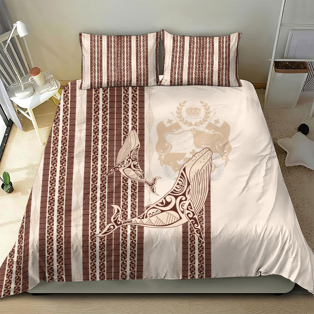 Swimming With Humpback Whales Season Tonga Bedding Set Tongan Tofuaa Ngatu Pattern Brown