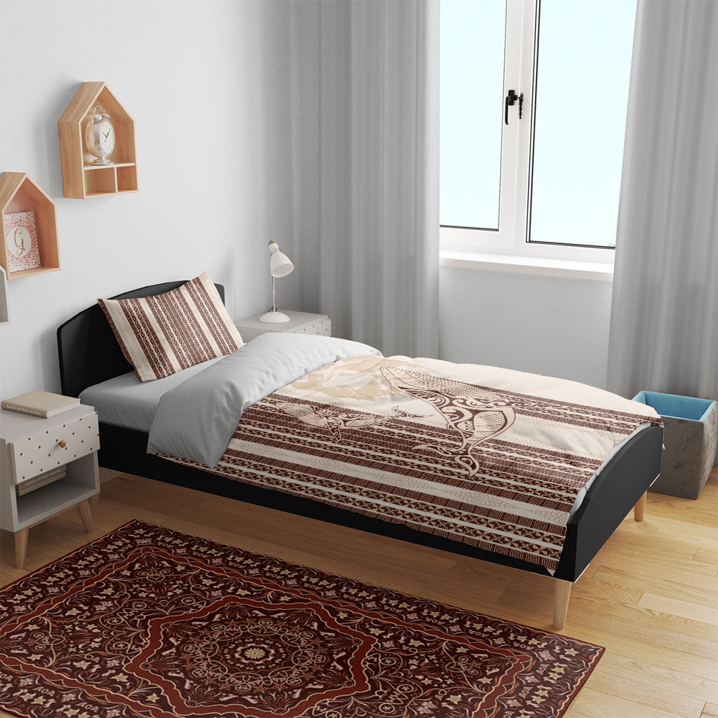 Swimming With Humpback Whales Season Tonga Bedding Set Tongan Tofuaa Ngatu Pattern Brown