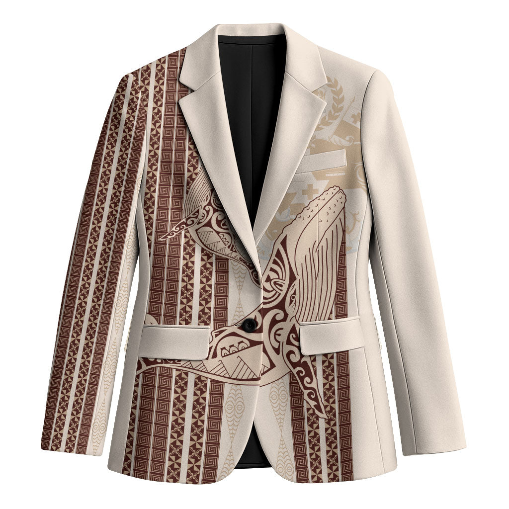 Swimming With Humpback Whales Season Tonga Blazer Tongan Tofuaa Ngatu Pattern Brown
