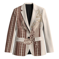 Swimming With Humpback Whales Season Tonga Blazer Tongan Tofuaa Ngatu Pattern Brown