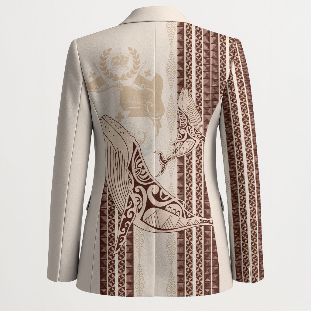 Swimming With Humpback Whales Season Tonga Blazer Tongan Tofuaa Ngatu Pattern Brown