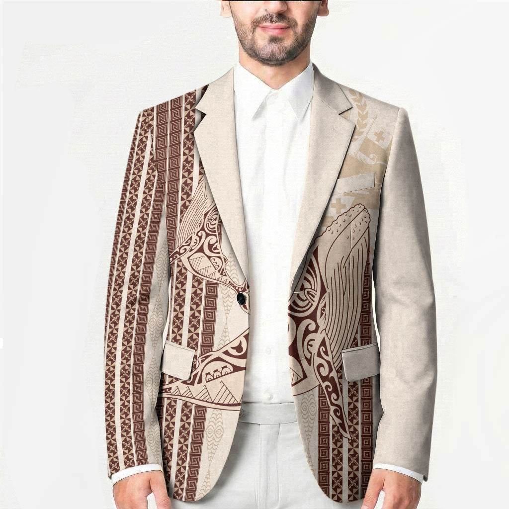 Swimming With Humpback Whales Season Tonga Blazer Tongan Tofuaa Ngatu Pattern Brown